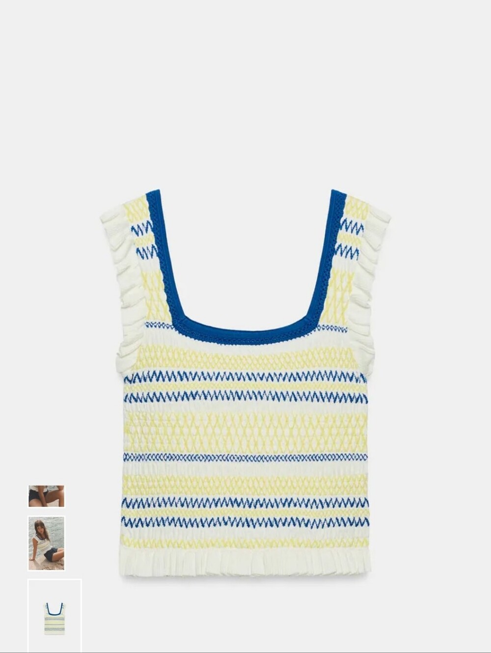 Blue and Cream Smocked Ruffle Tank Top - Women's Swim - Picture 7 of 11